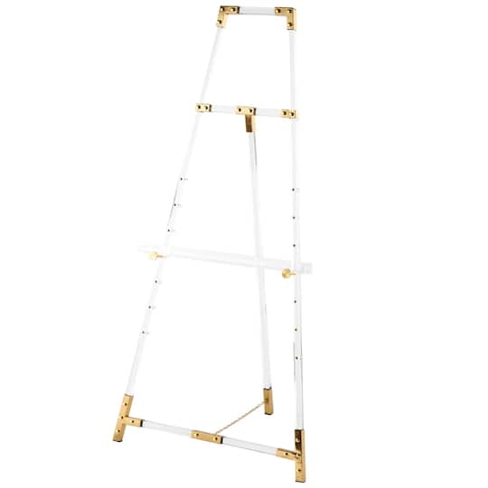 56.5" Clear Acrylic Plastic Adjustable 7-Tier Display Easel with Gold Accents & Chain Support